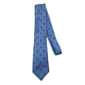 Tommy Hilfiger Mens Palm Tree Vacation Tropical Neck Tie 100% Silk Blue